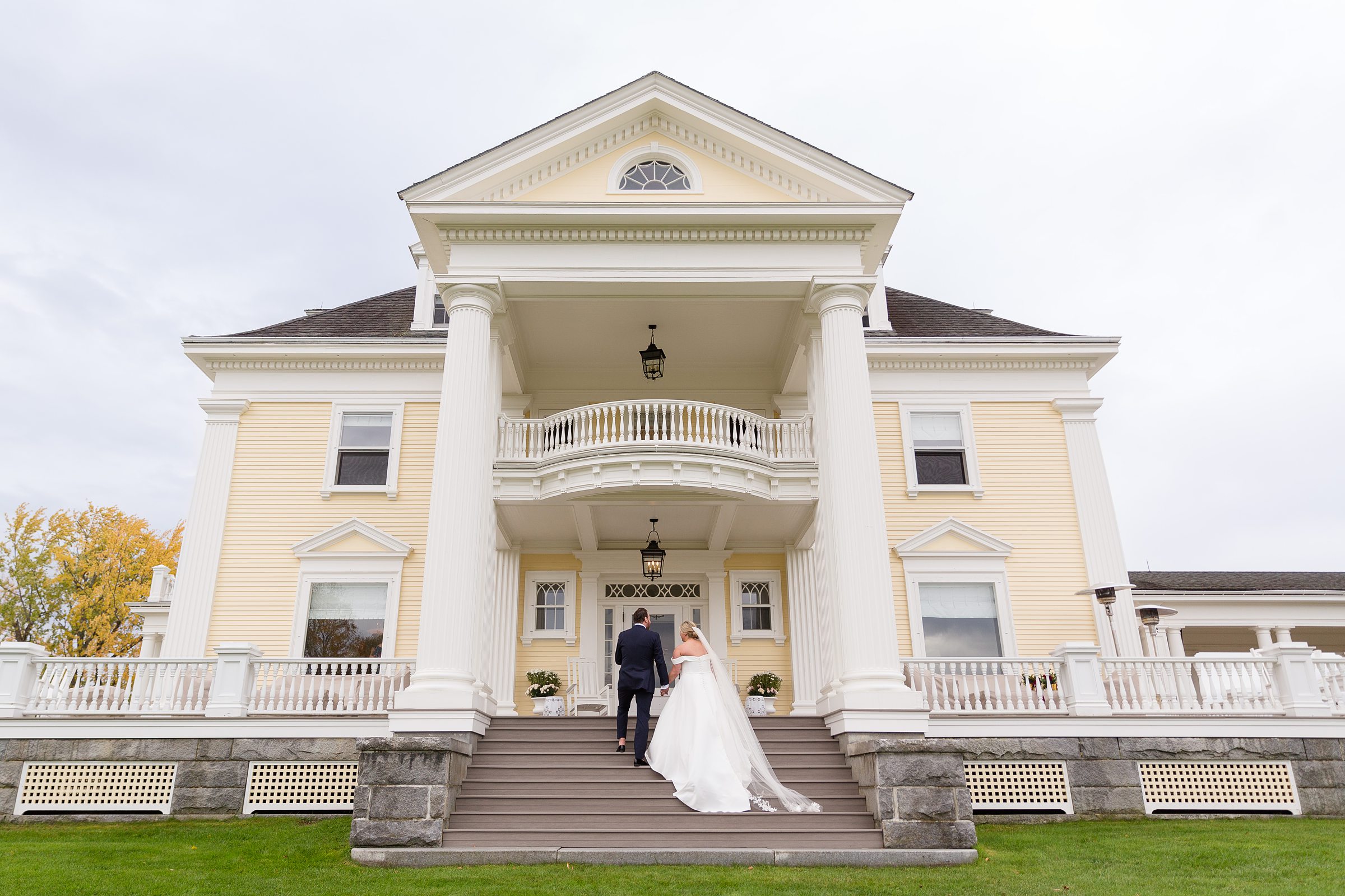 first look for fall vermont wedding at The Inn at Burklyn