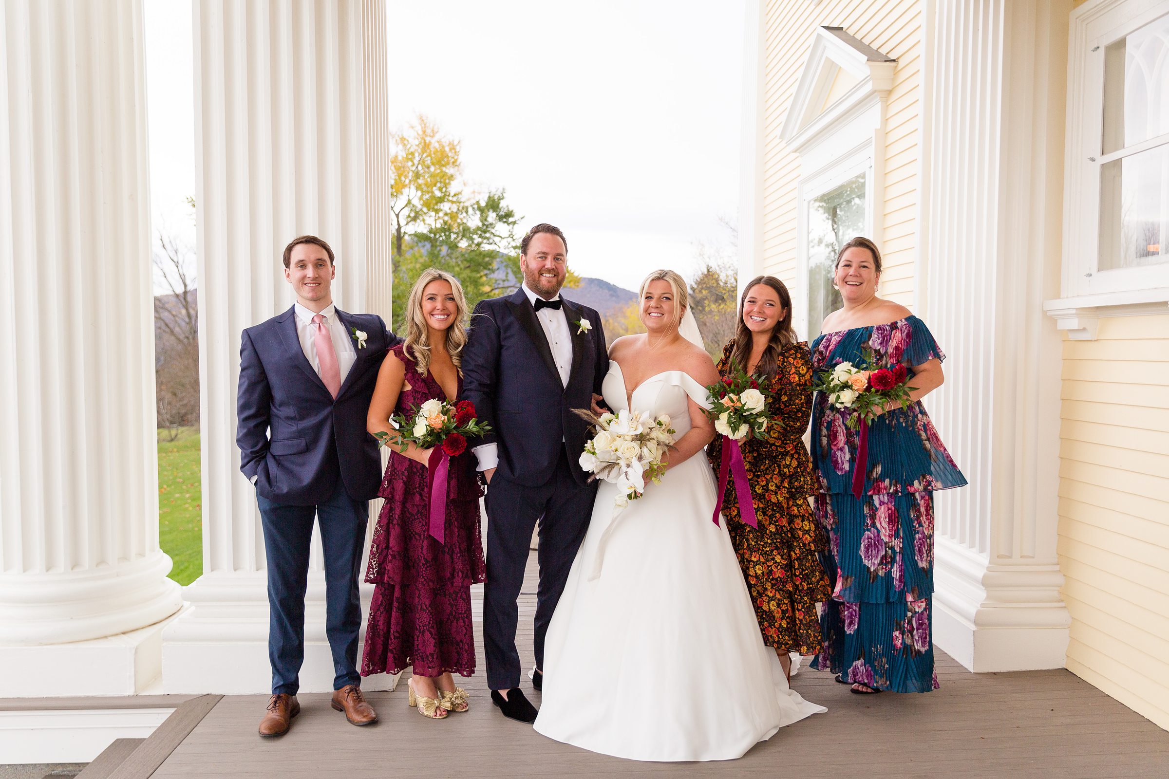 family photo outside Vermont fall wedding photographer