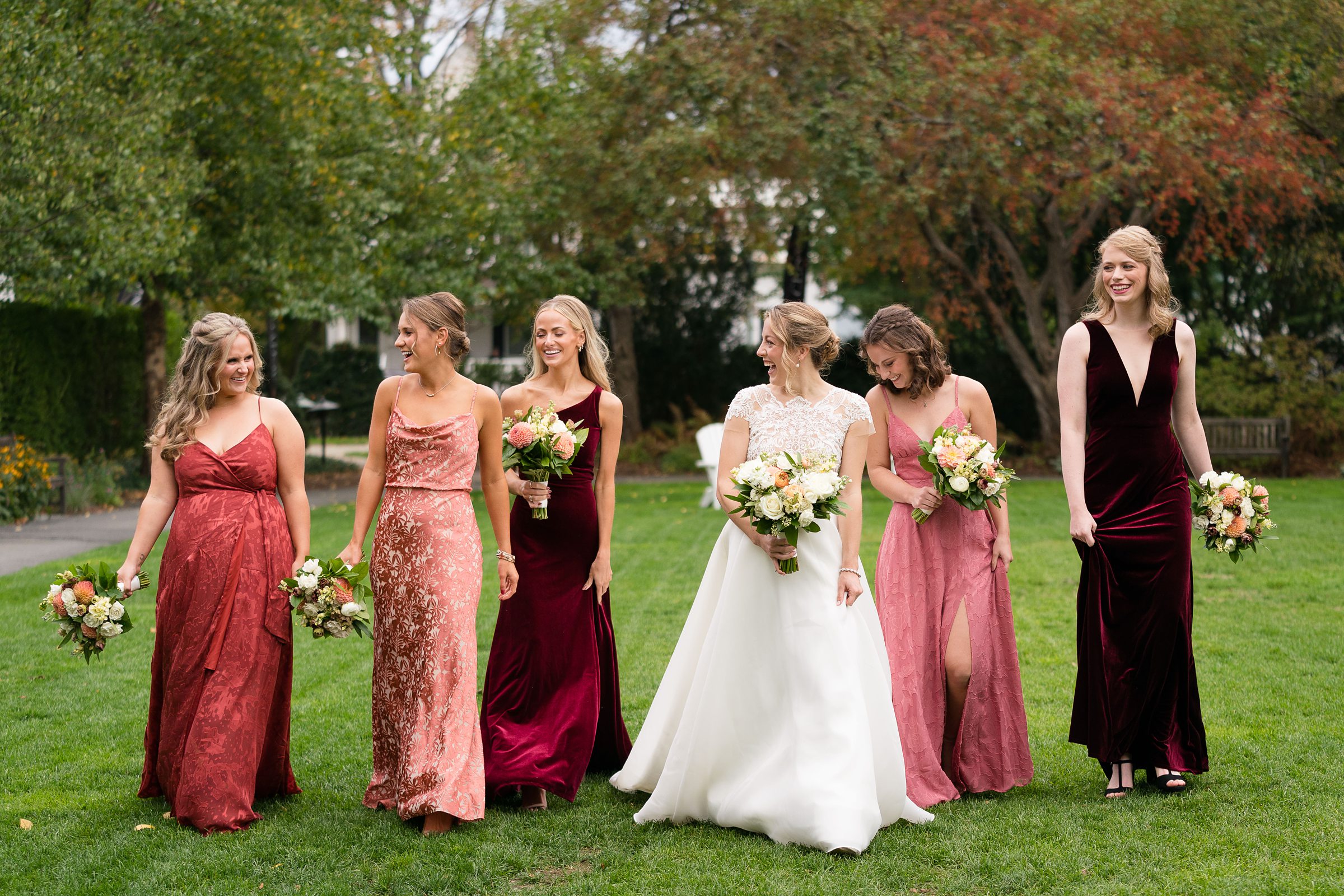 bridal party photography for fall vermont wedding