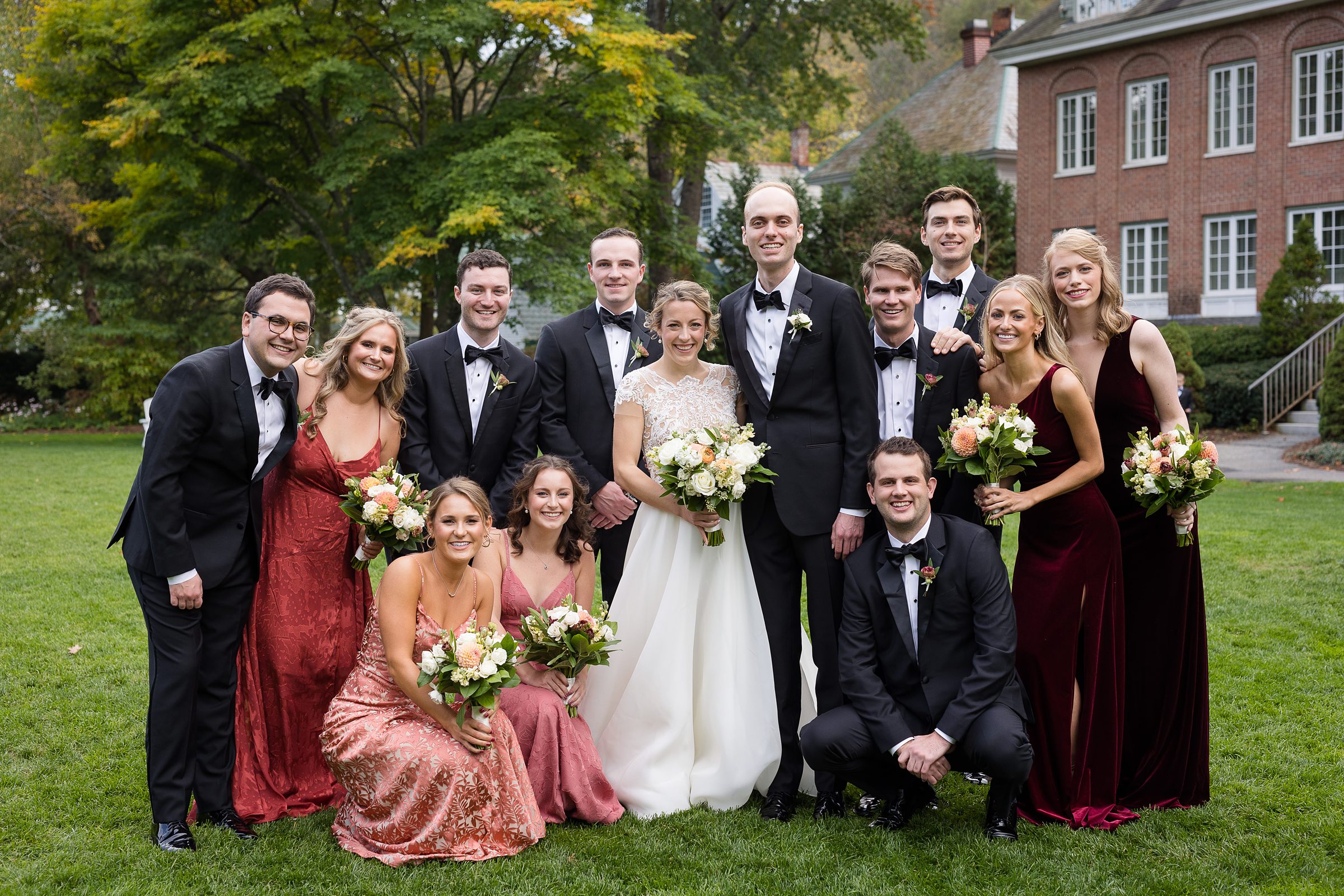 bridal party group photo at the woodstock inn
