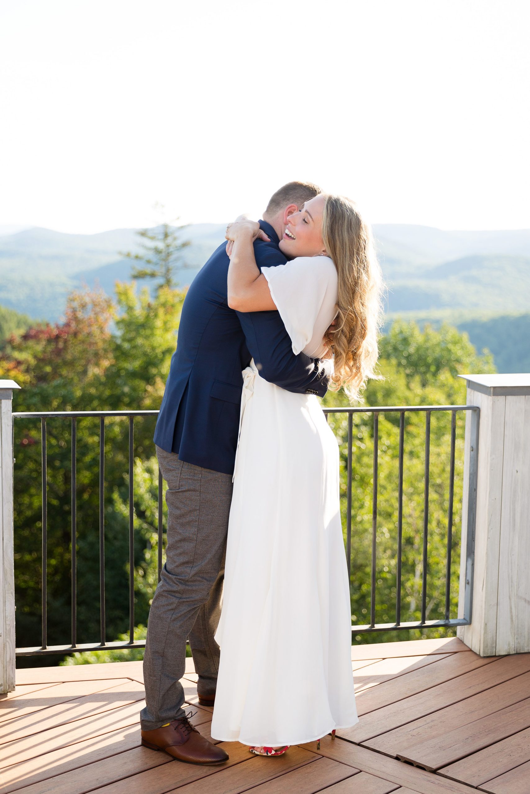 bride and groom hugging after just being married in elopement wedding 