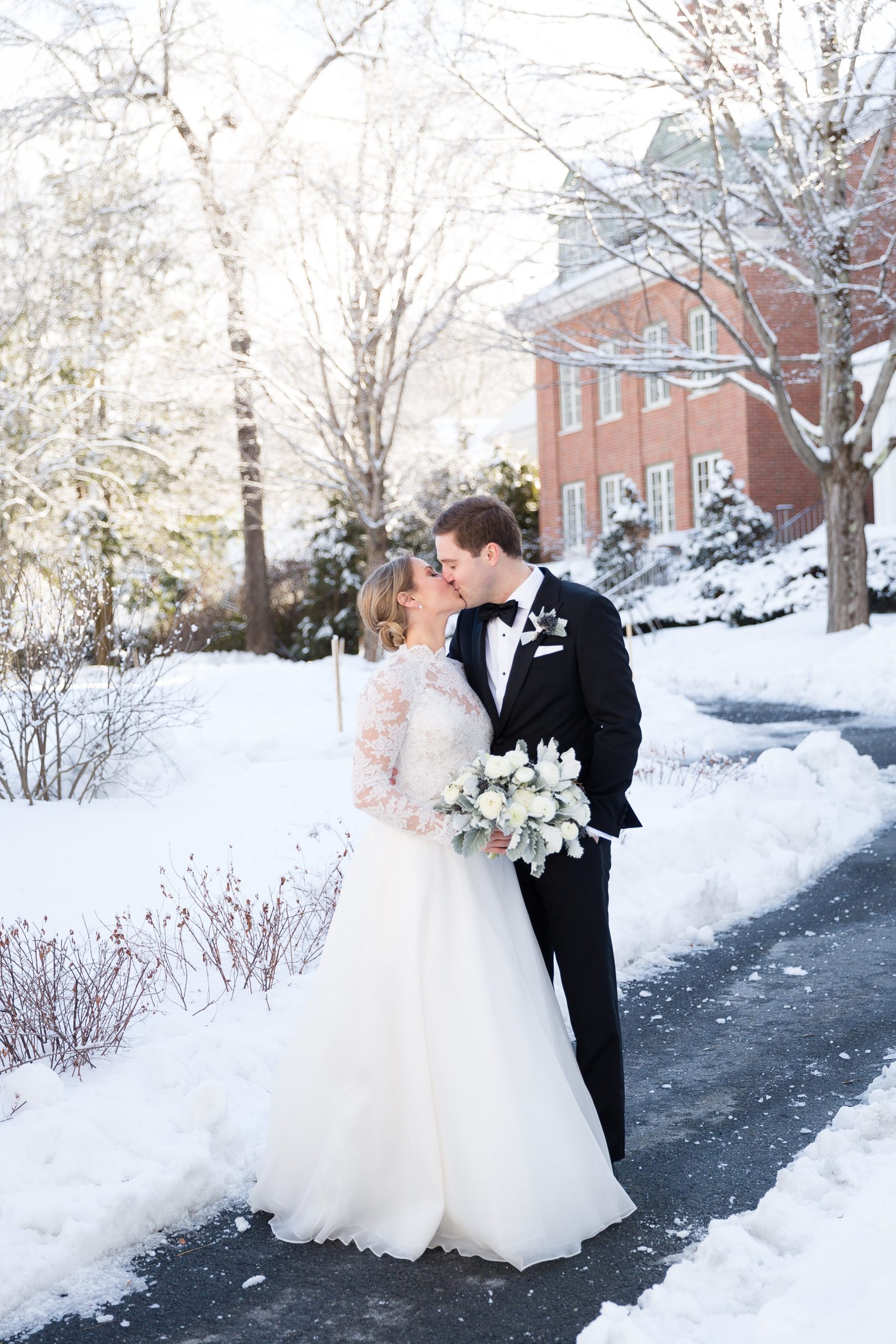 Bride and groom portraits for winter wedding at the Woodstock Inn