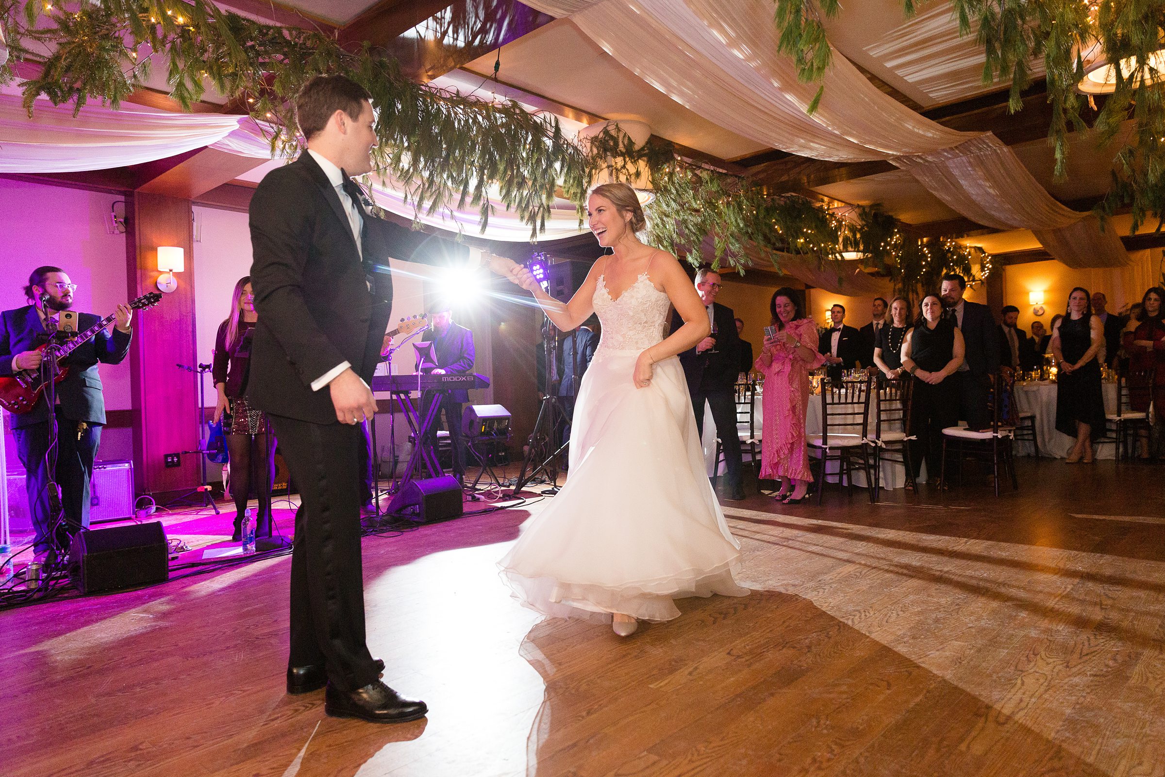 Bride and groom first dance during reception at the Woodstock Inn 
