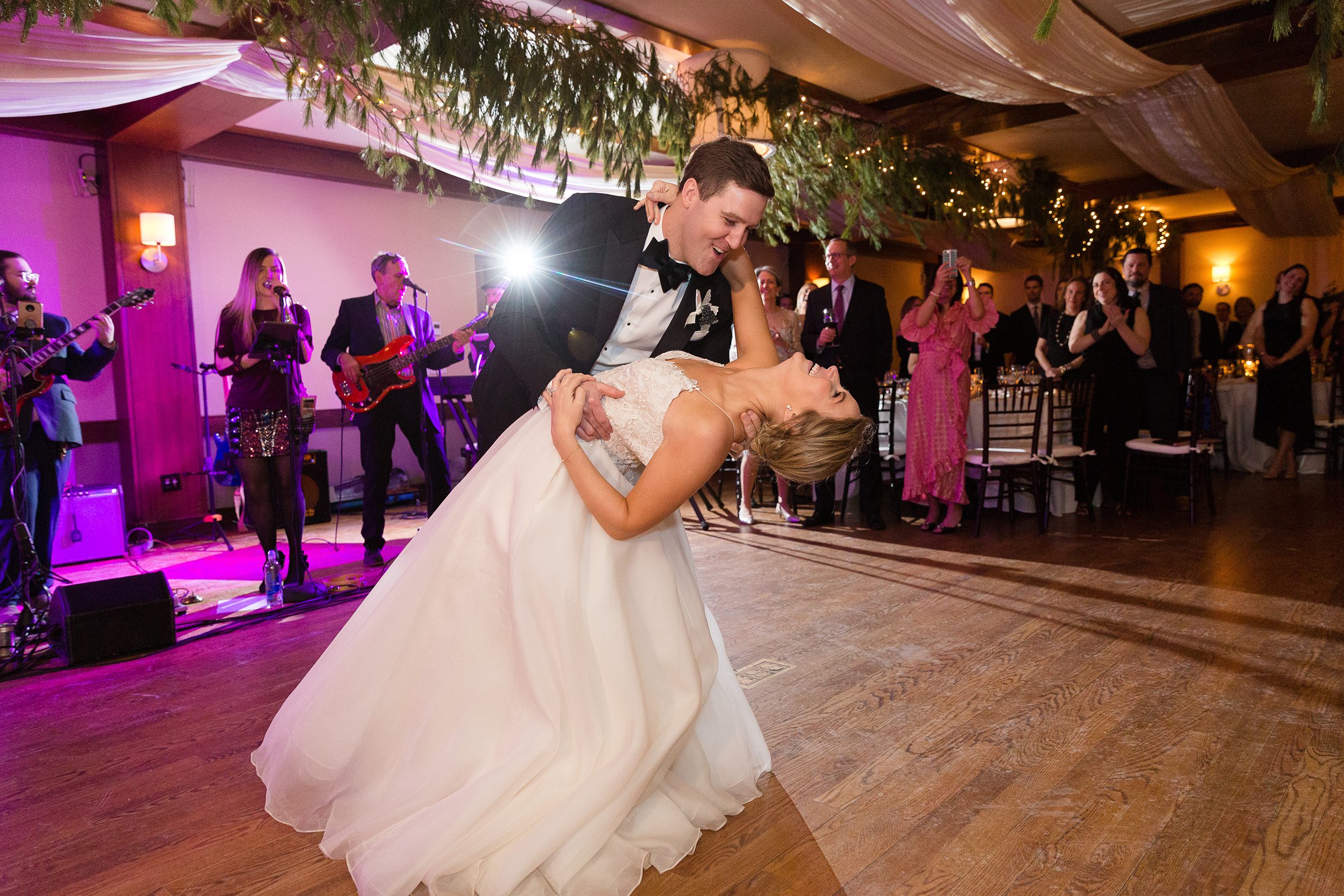 Bride and groom first dance during reception