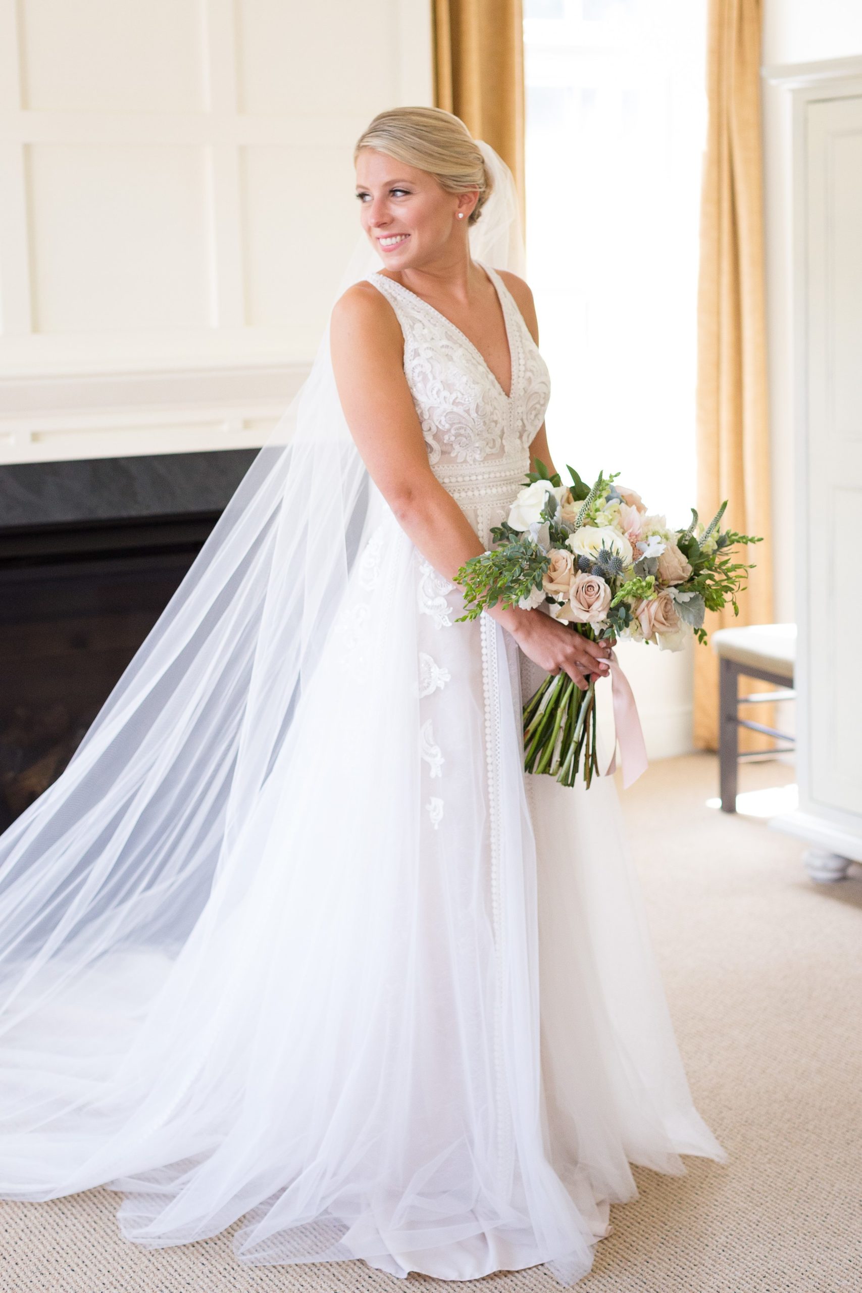 Bride portrait while getting ready for Vermont summer wedding