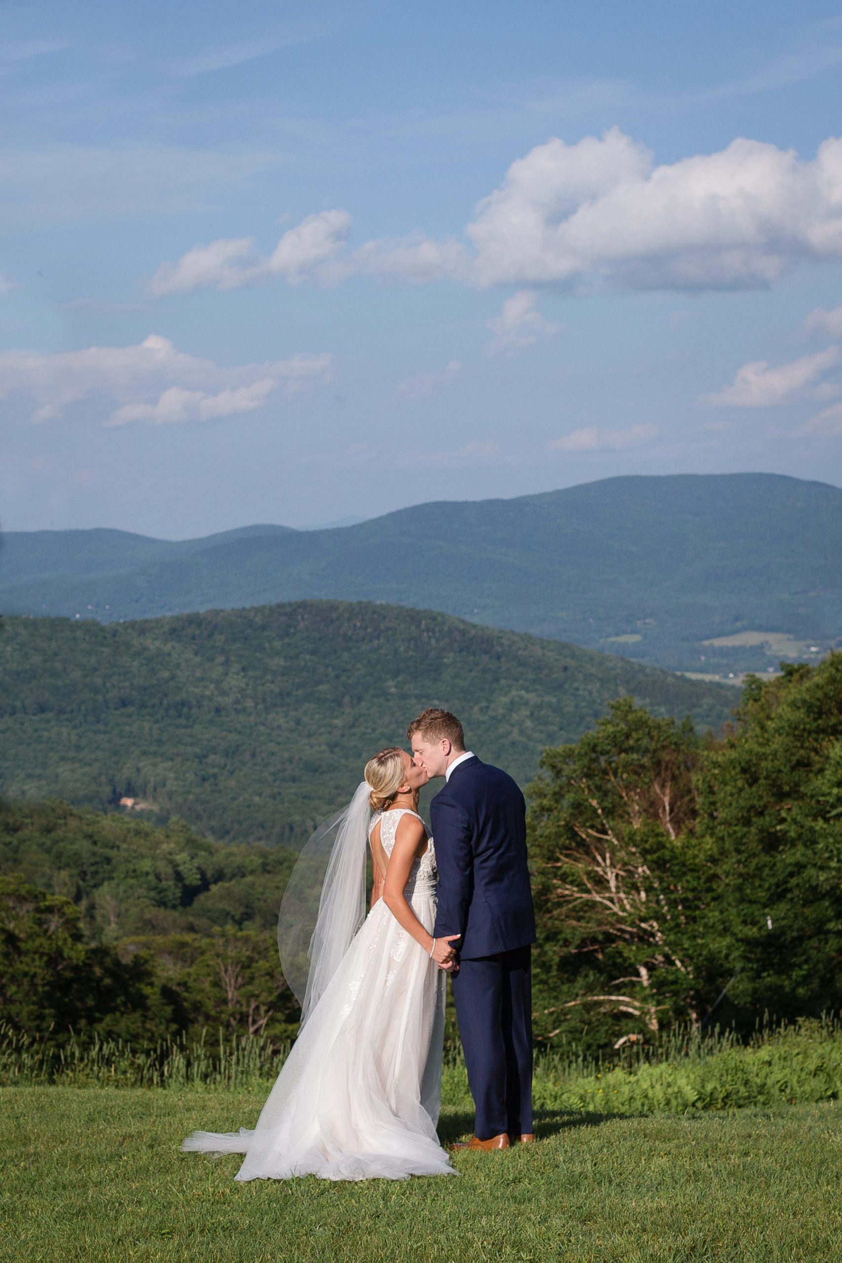 Vermont summer wedding portrait of bride and groom at Sugarbush Resort