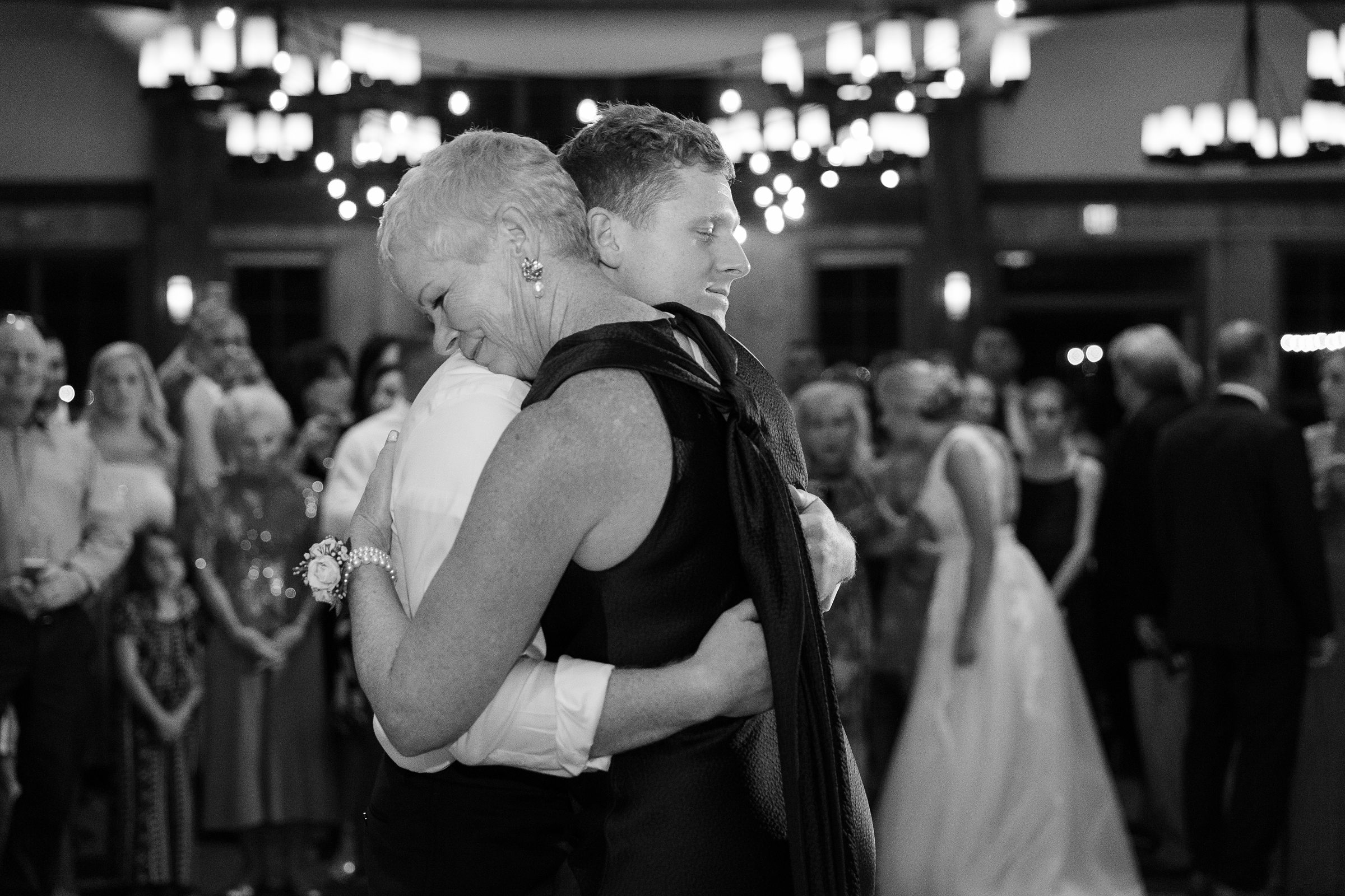 Mother and son dance at Vermont summer wedding