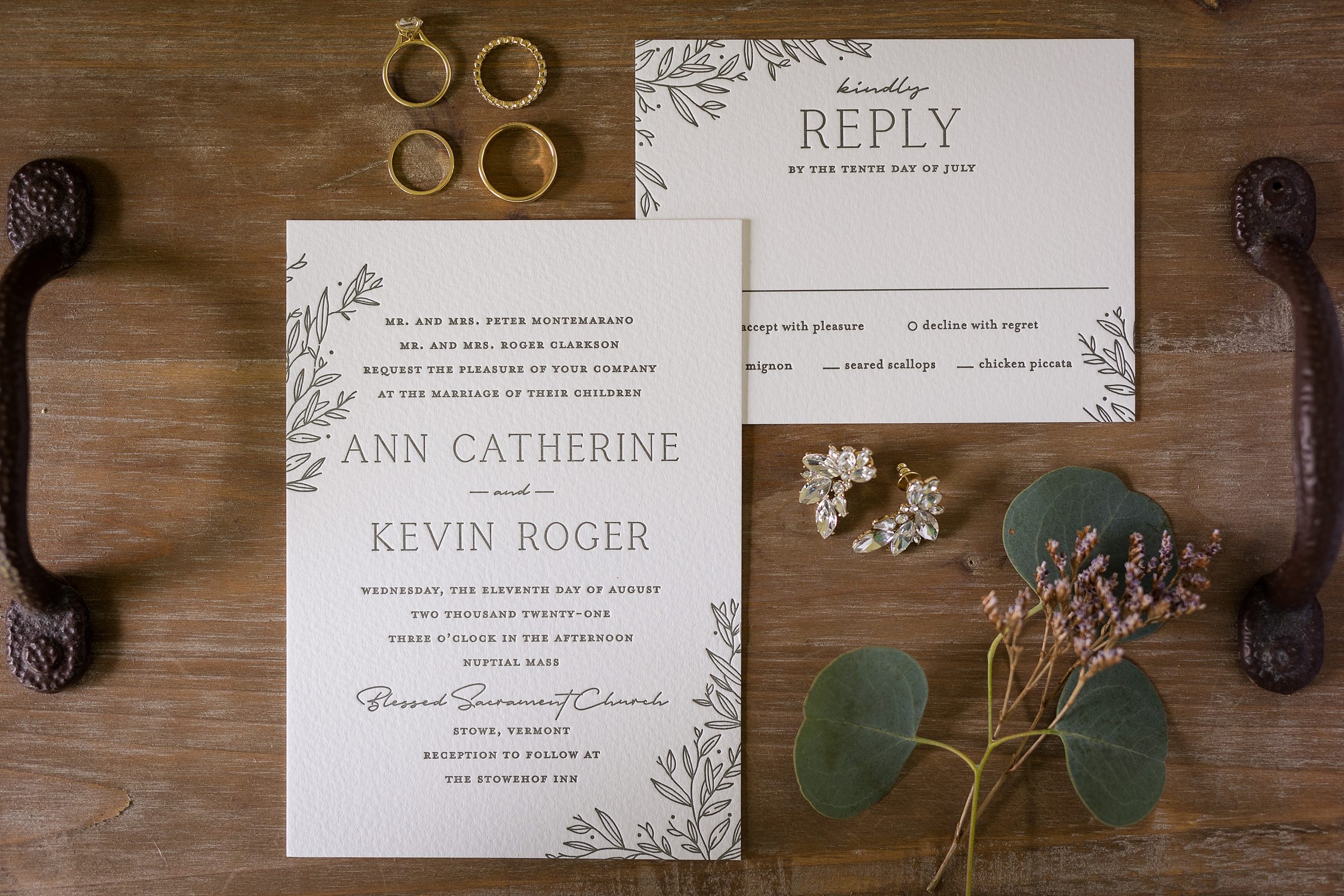 Vermont wedding invitation flatlay 