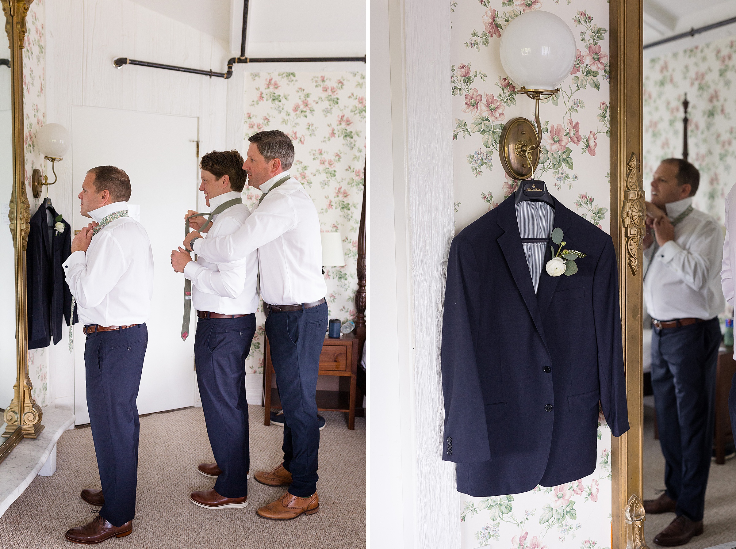 Groom and groomsmen getting ready at the Stowehof Inn 
