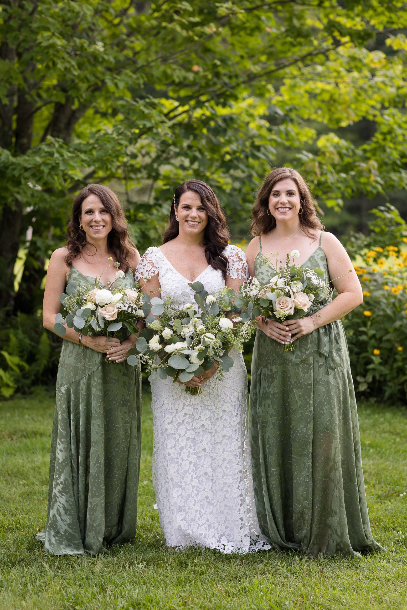 Bride and bridesmaid portrait for summer wedding at the Stowehof Inn
