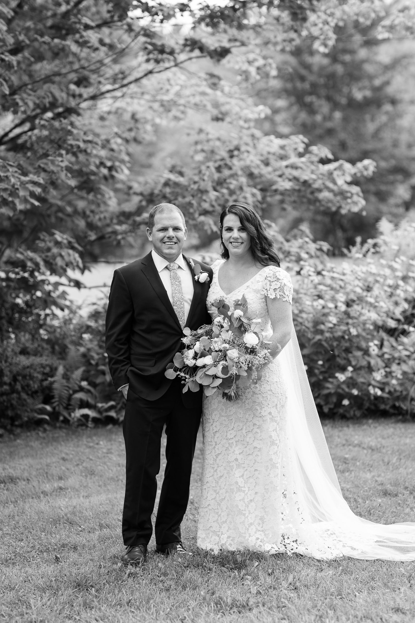 Bride and groom portrait for summer wedding at the Stowehof Inn