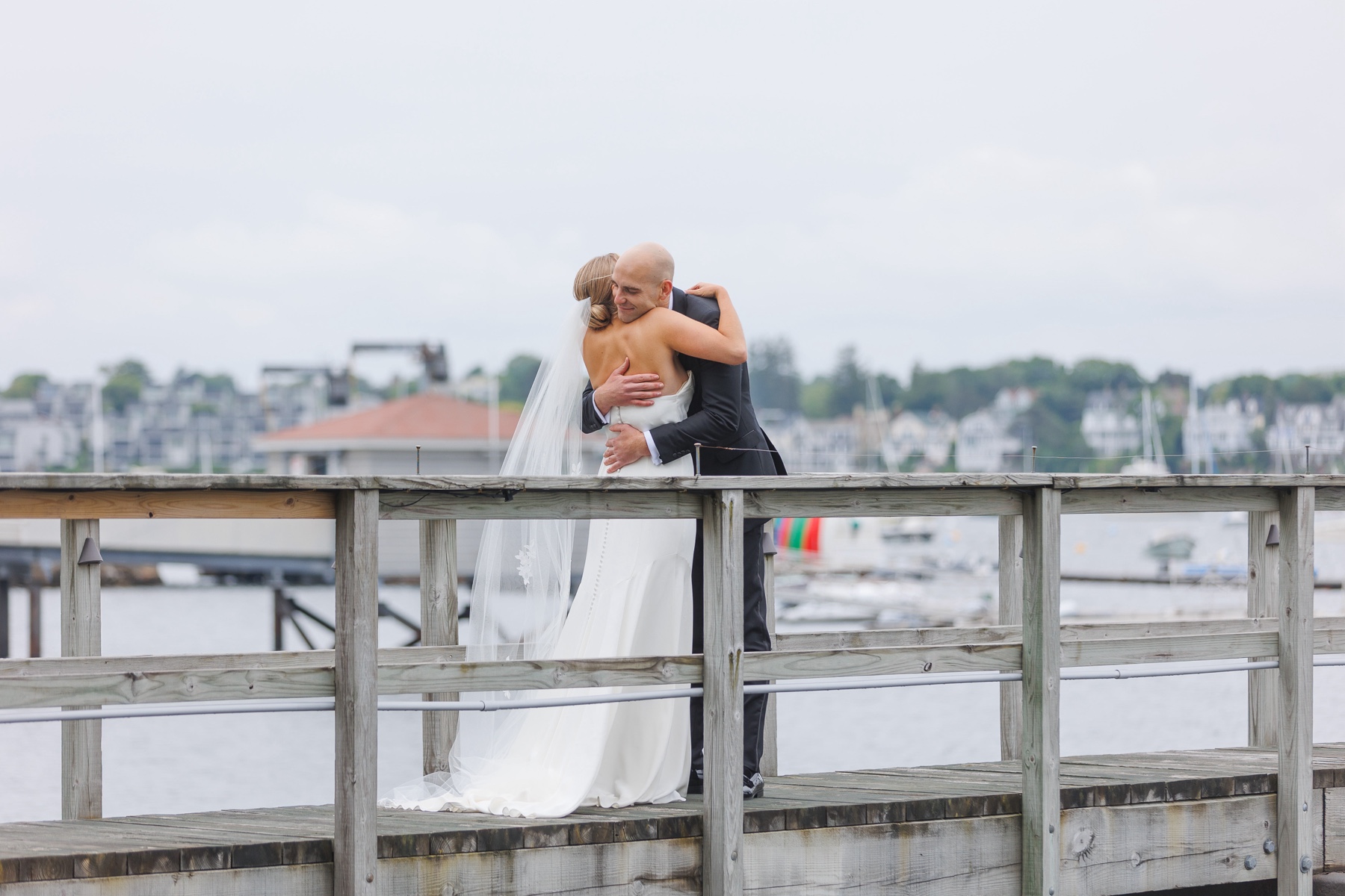 bride and groom embracing after their first look