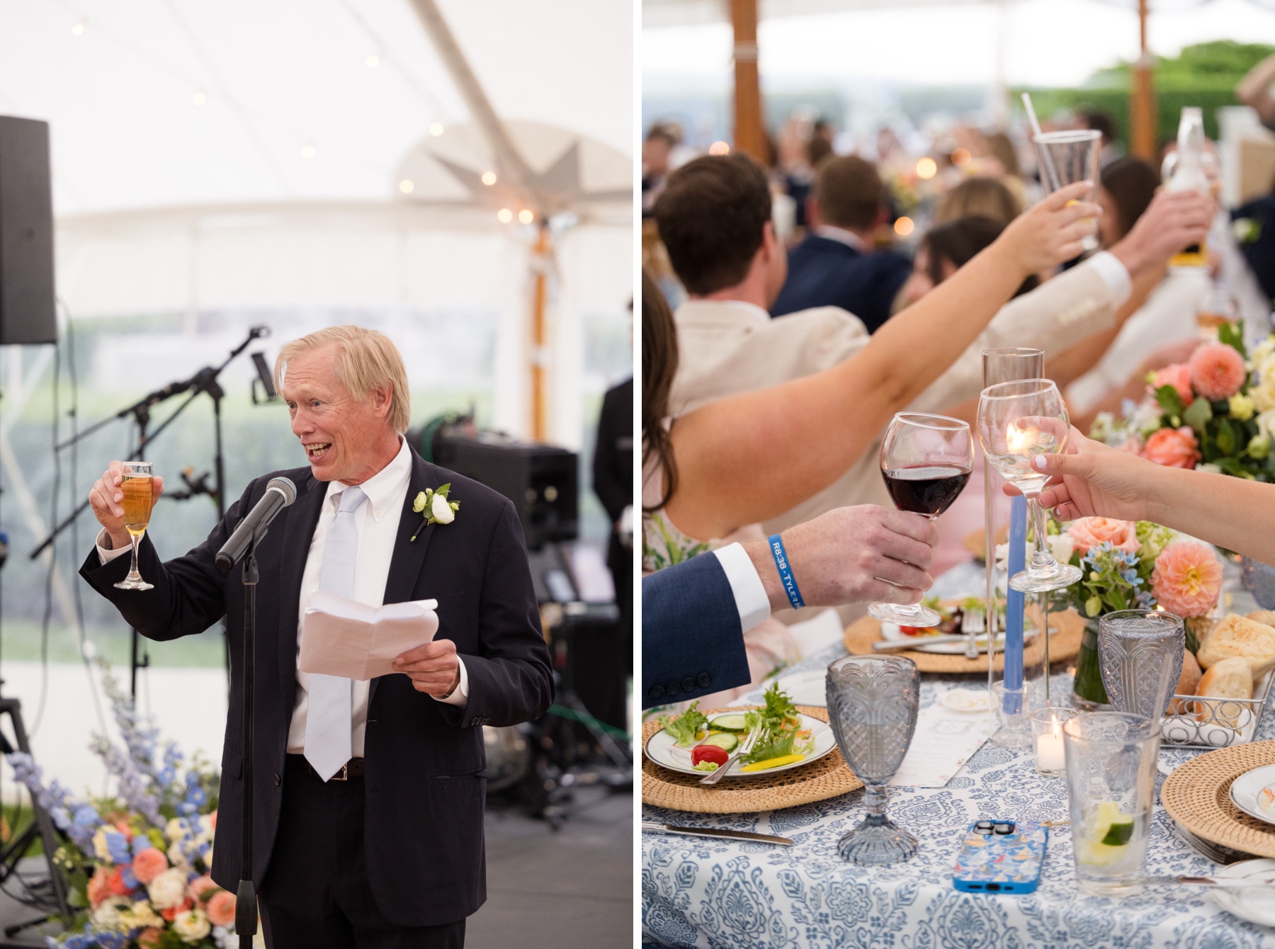 father of the bride giving a toast during the wedding reception
